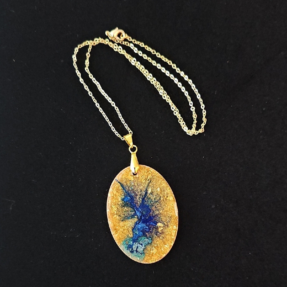 Hand Crafted Gold and Deep Blue Necklace